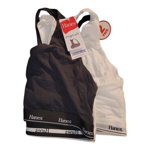 NWT Hanes 2 Pack Racerback Bralette Bra Set 2X Bra Black & White